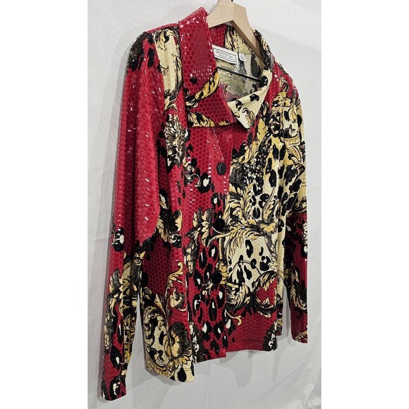 Simonton Says Womens Paillette Jacket Baroque Leopard Shiny Red Maximalist Art M - Picture 8 of 16